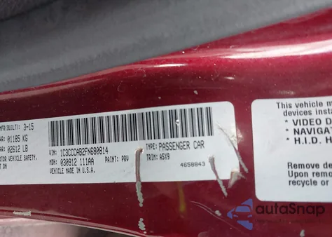 2015 Chrysler 200 Limited from USA, damaged, VIN 1C3CCCAB2FN680814